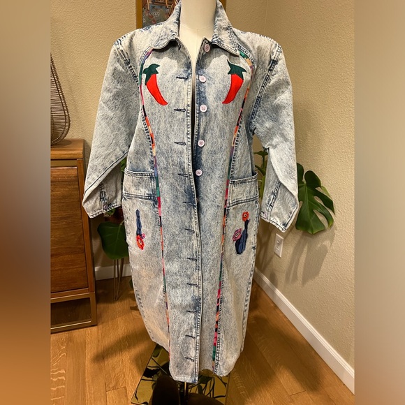 Belma Jackets & Blazers - Vintage 80s Medium Acid Wash Denim Belma Button Trench Coat Jean Jacket Duster